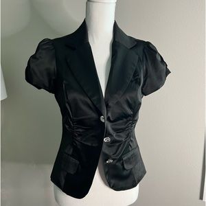 Blazer silky Blk. Size M. Diamond look buttons Charlotte R. Gorgeous. Like NEW.